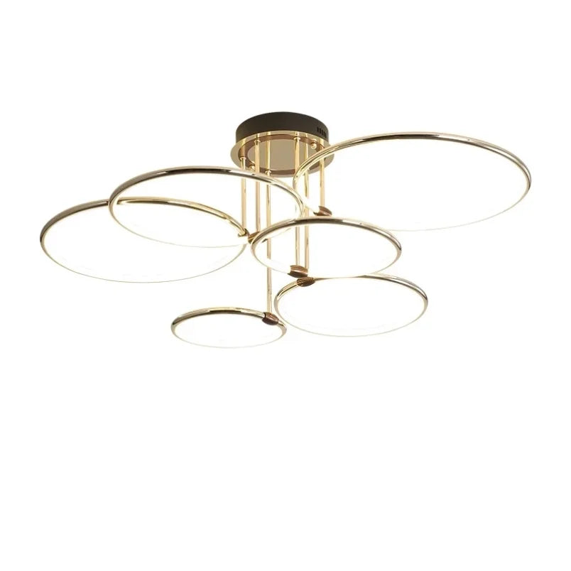 Moderne LED plafondlamp met elegante ringen, geometrisch design en energiezuinige technologie.