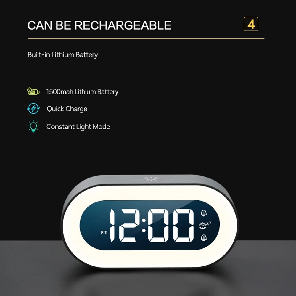 Digitale wekker Lumino van ABS, met nachtlampje, wekgeluiden, LED display. Multifunctioneel en modern voor thuis/reis.