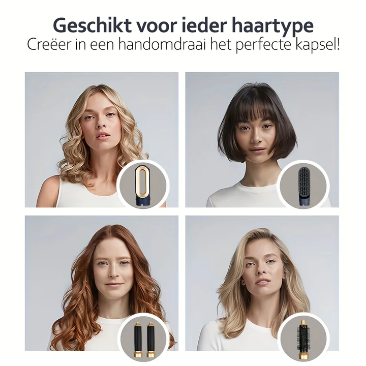 AuraStyle 5-in-1 ionische föhn voor snel drogen en volume in dameshaar, met styling opzetstukken voor krullen of steil haar.