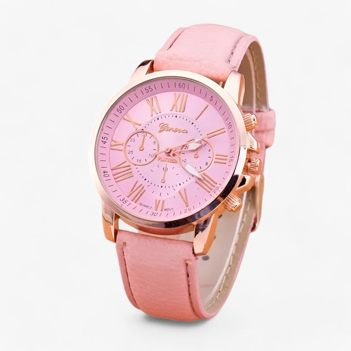 Luxe waterdicht dameshorloge Camille met elegante leren band, een tijdloos accessoire voor vrouwen.