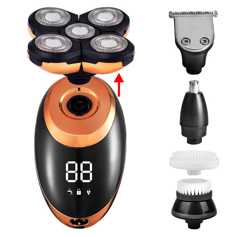 Snoerloos en waterdicht heren scheerapparaat met trimmerfunctie voor moeiteloze grooming onder de douche.