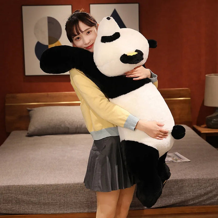 Extra grote, zachte luie panda knuffel; ultiem pluche knuffeldier voor comfort en speelplezier.