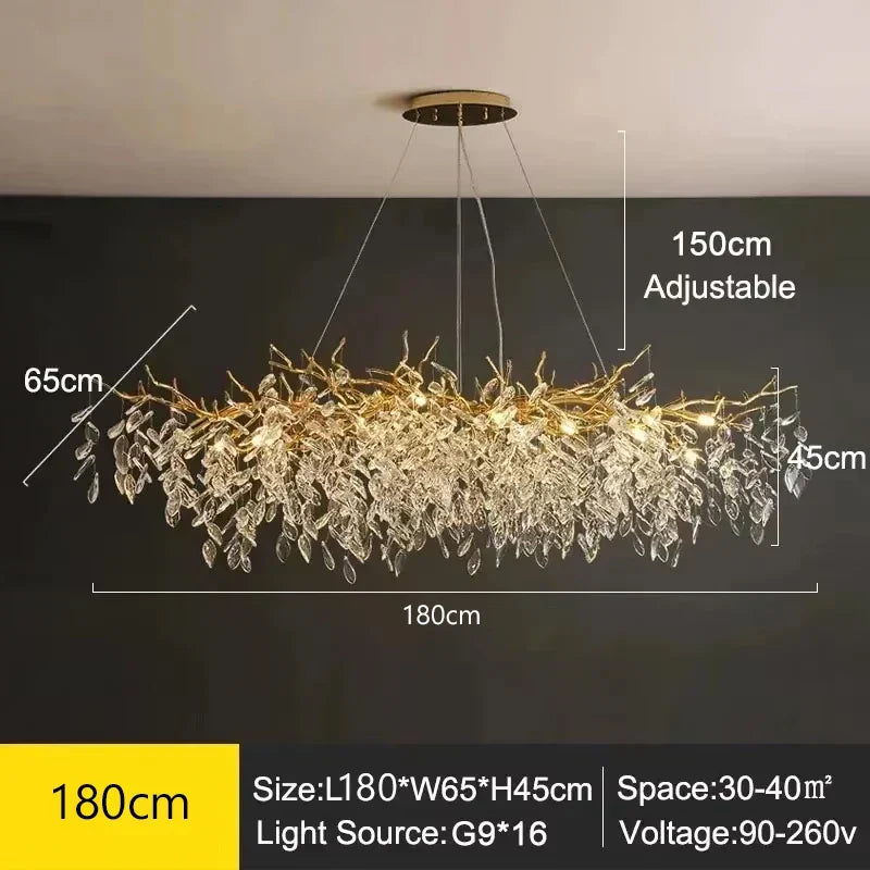 Aurelia luxe kroonluchter, elegant bladontwerp, kristallen. Perfect voor luxe interieur.
