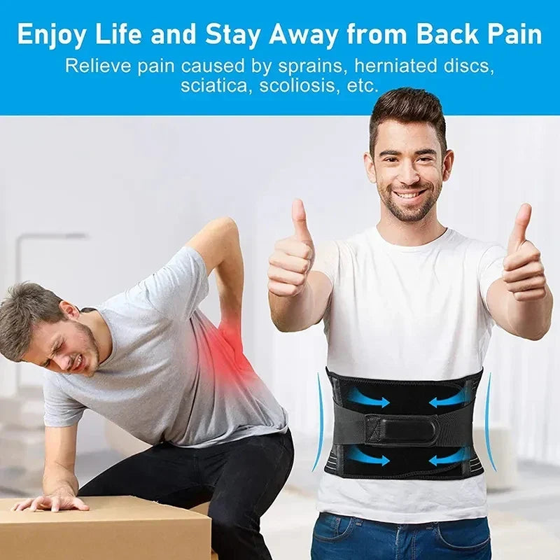 Comfortabele rugsteunband met 360° lendensteun; verstelbaar voor ergonomische ondersteuning en pijnverlichting.