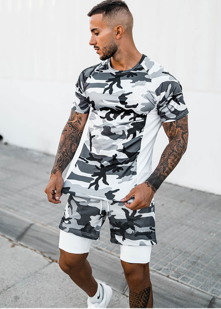 Stijlvolle zwarte heren 2-in-1 sportshorts, perfect voor elke sportoutfit en training.