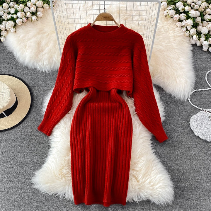 Volledige outfit: elegante 2-delige dames set gedragen door een model.