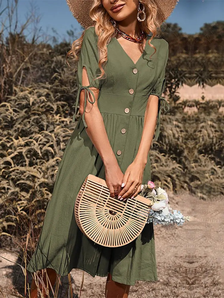 Elegante dames V-hals jurk, een modieuze zomerjurk die comfort combineert met stijl.