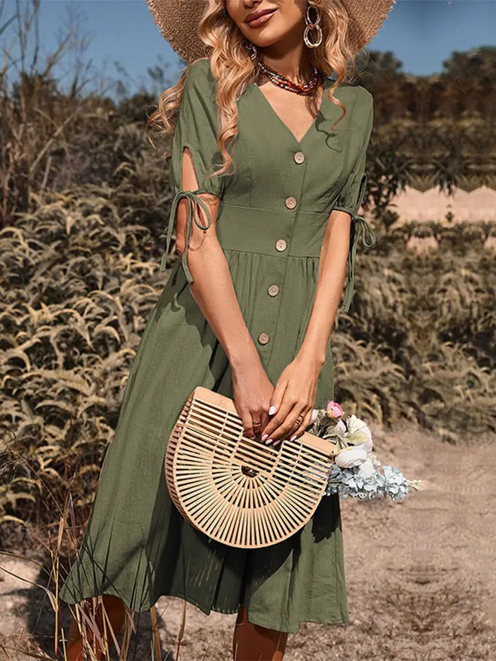Elegante dames V-hals jurk, een modieuze zomerjurk die comfort combineert met stijl.