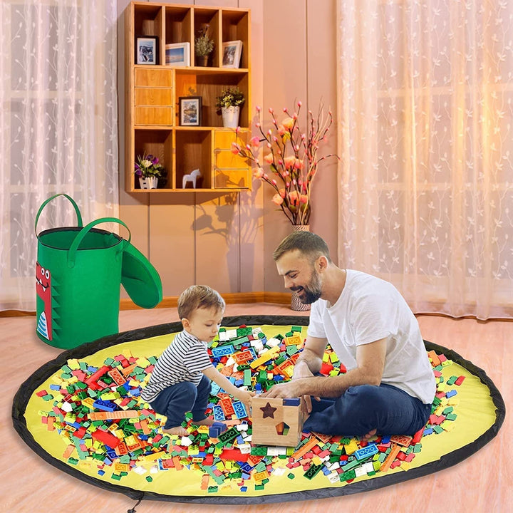 Speelkleed & opbergmand van vilt met dinosaurusprint voor kinderkamer. Eenvoudig speelgoed opruimen.