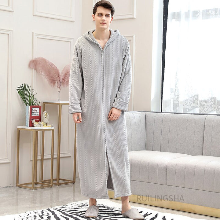 Thermo badjas met rits, unisex model voor warmte en comfort op koude dagen.