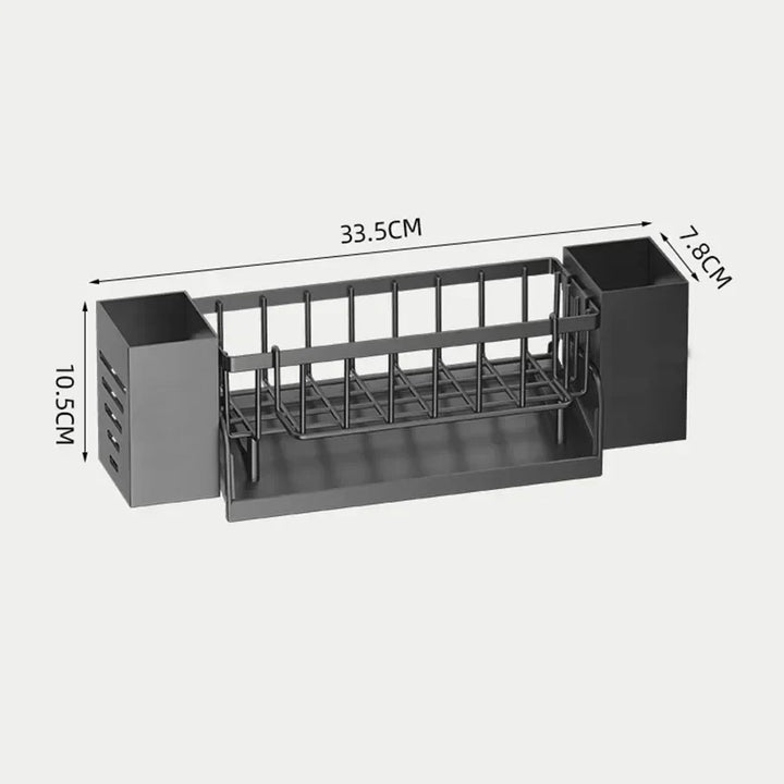 Modern uittrekbaar keukenrek van stevig ABS, met ventilatiegaten voor snelle droging van afwasaccessoires.