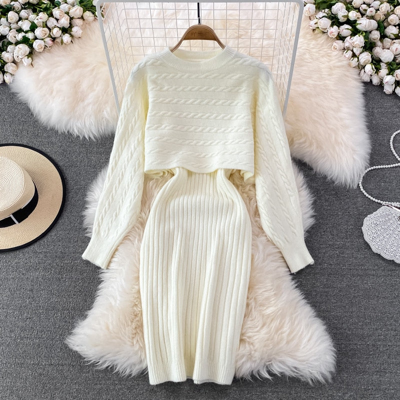 Elegante dames jurk met stretch, aansluitend en comfortabel, deel van de set.