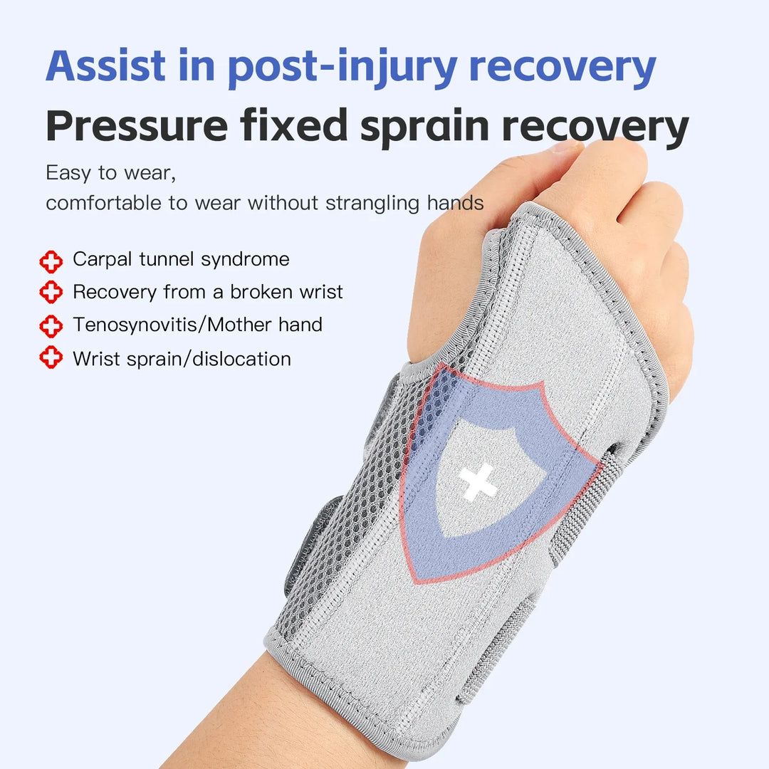 Verstelbare unisex polsbrace met spalk voor stabiele polsondersteuning en herstel van sportblessures.