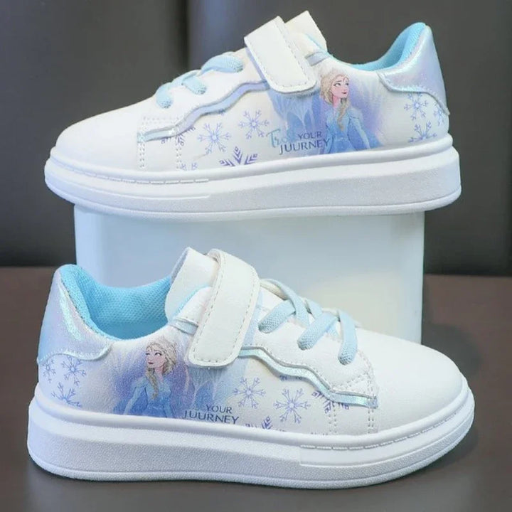 Roze & blauwe Frozen Elsa meisjes sneakers, comfortabel voor peuters, school en speelplezier.