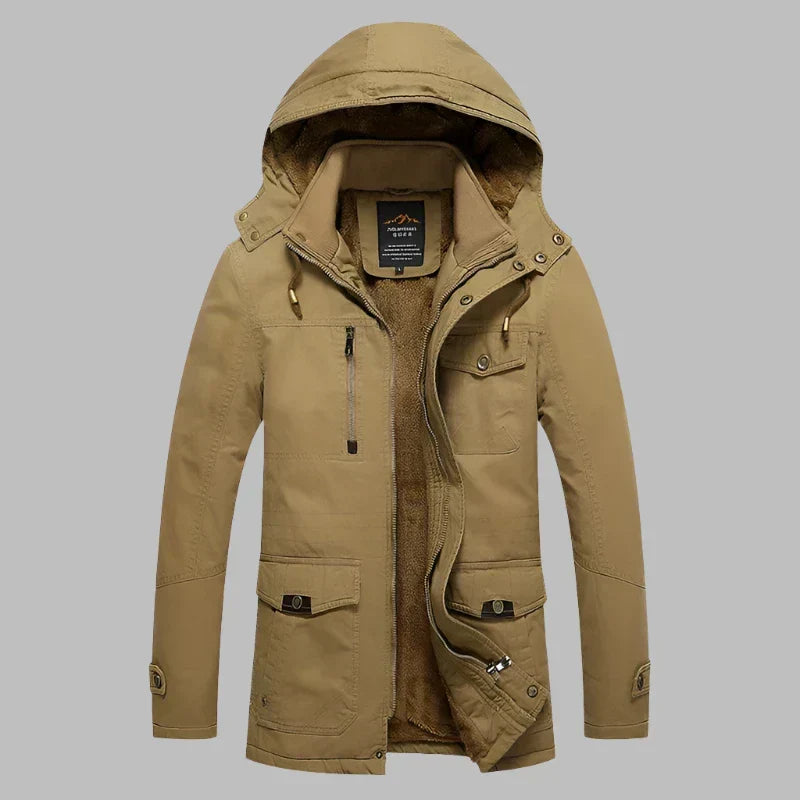 Warme waterdichte heren winterjas ArcticShield khaki met bontkraag en fleecevoering voor extreme kou.
