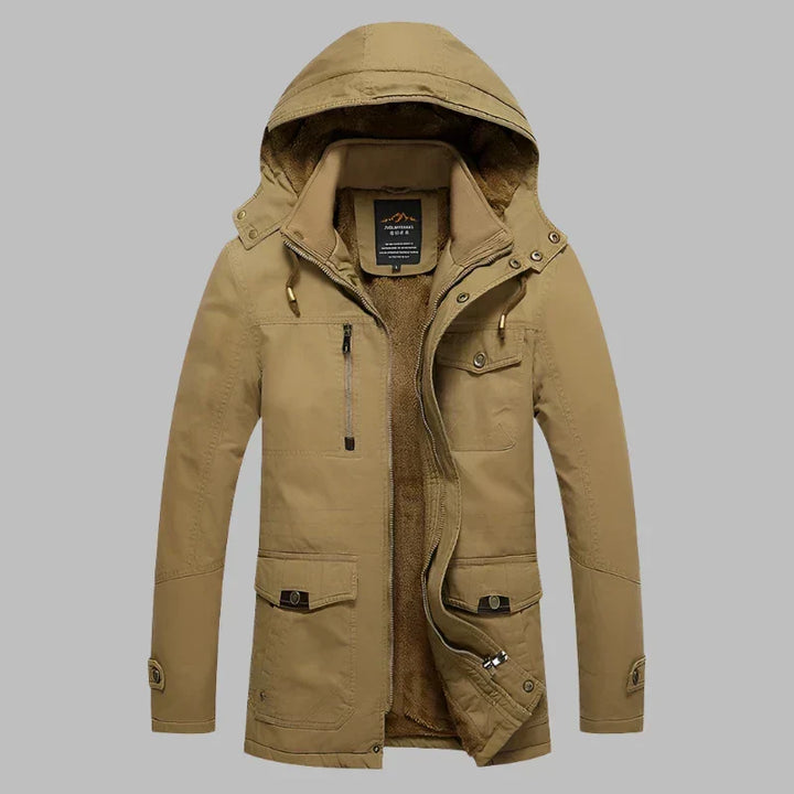Warme waterdichte heren winterjas ArcticShield khaki met bontkraag en fleecevoering voor extreme kou.