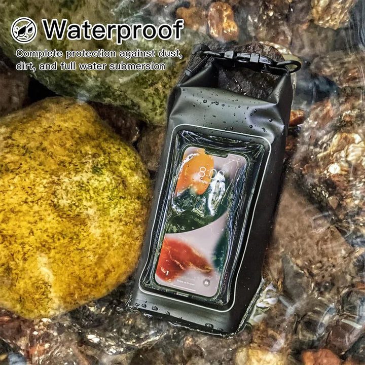 Compacte PVC dry bag voor kajakken & trekking, met transparant venster voor telefoon.