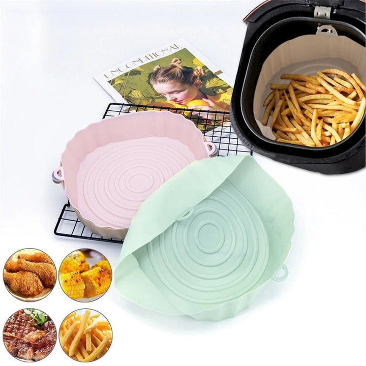 Siliconen airfryer vorm: Herbruikbaar & vaatwasserbestendig. Perfect voor koken & bakken in uw frituurpan.