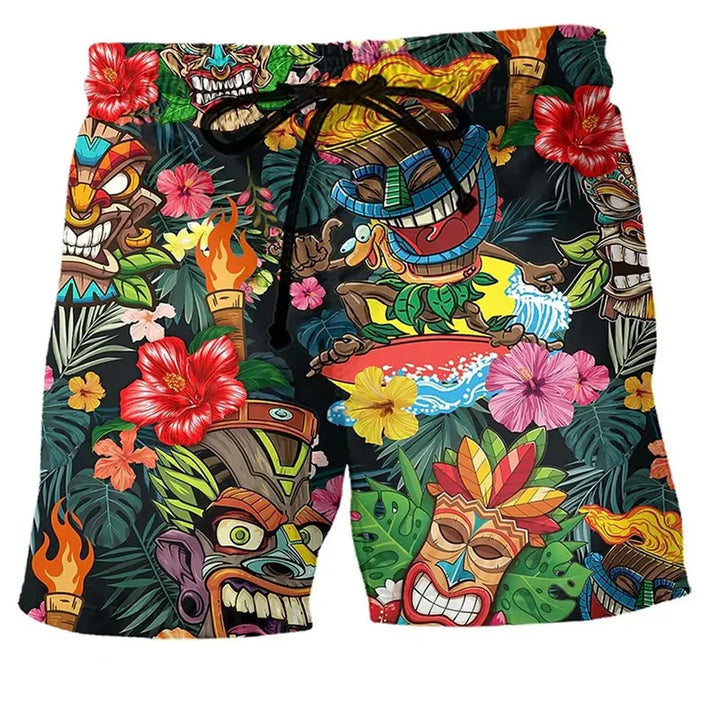 Nieuwe heren zwemshort met dynamisch graffiti-design. Perfecte sneldrogende polyester zomerkleding.