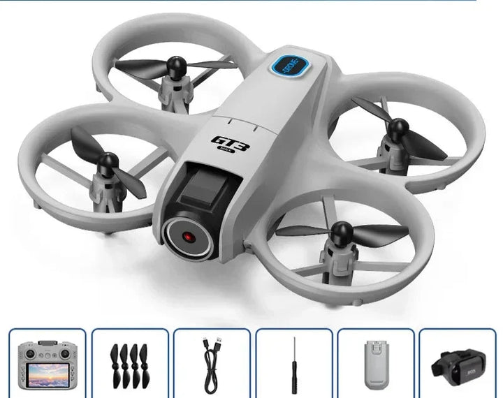Opvouwbare 8K drone in compacte toestand, klaar voor transport, met GPS en hindernisvermijding.