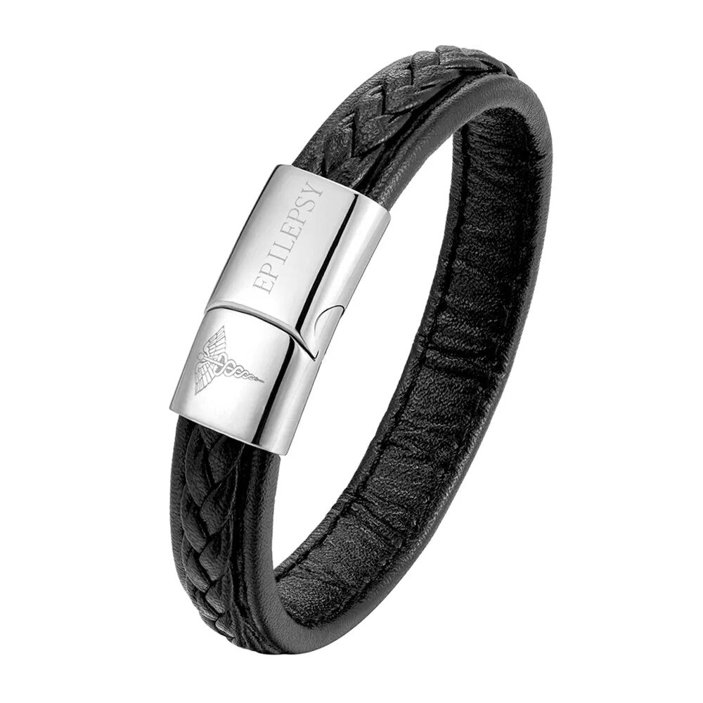 Zilverkleurige RVS heren armband, medische ID voor allergieën, levensreddend in noodsituaties.