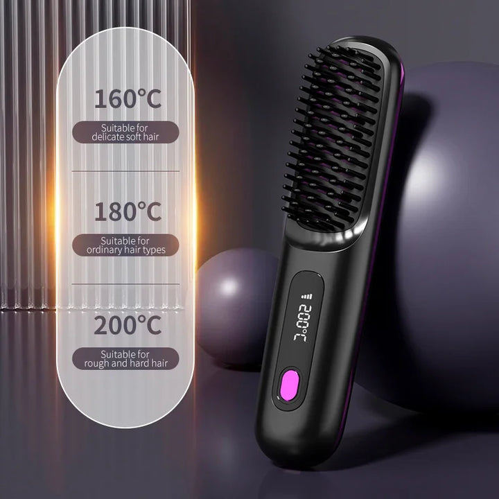 Draadloze haarstyler met USB-oplaadpoort, perfect voor onderweg, inclusief keramiek en ionen voor gezond haar.