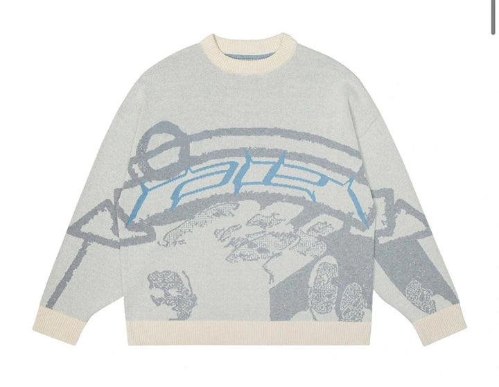 Zachte oversized dames trui met unieke print, heerlijk warm en comfortabel voor de winter.