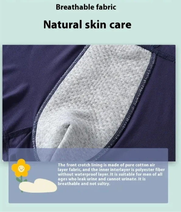 Duurzame, wasbare heren incontinentie boxershort van bamboe-katoen, voor langdurig discreet gebruik.