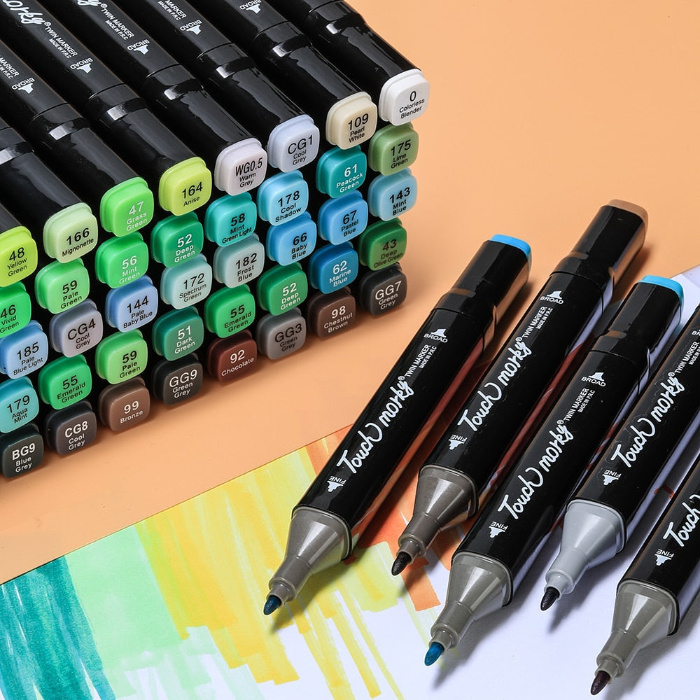 Premium manga kleurmarkers set, levendige dubbele punt stiften voor kunst en illustratieprojecten.
