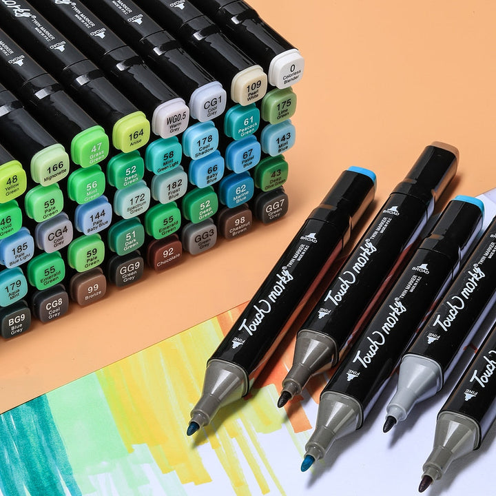 Premium manga kleurmarkers set, levendige dubbele punt stiften voor kunst en illustratieprojecten.