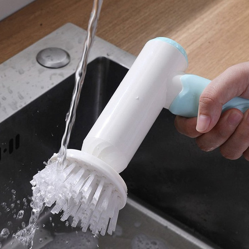 Set elektrische voegenreinigers, wit en blauw, perfect voor grondige schoonmaak van tegelvoegen in badkamer/keuken.