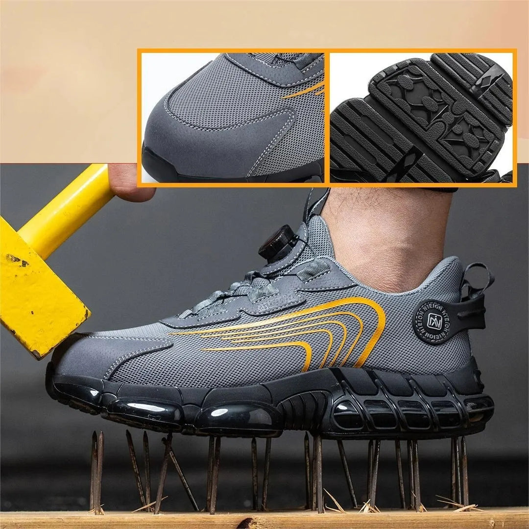 Stijlvolle heren werkschoenen S1P, met draaibare gesp en optimale comfort voor elke werkplek.