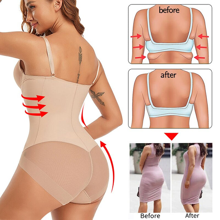 Zachte, ademende beige dames shapewear bodysuit; ideaal als onzichtbaar corrigerend ondergoed voor dagelijks gebruik.