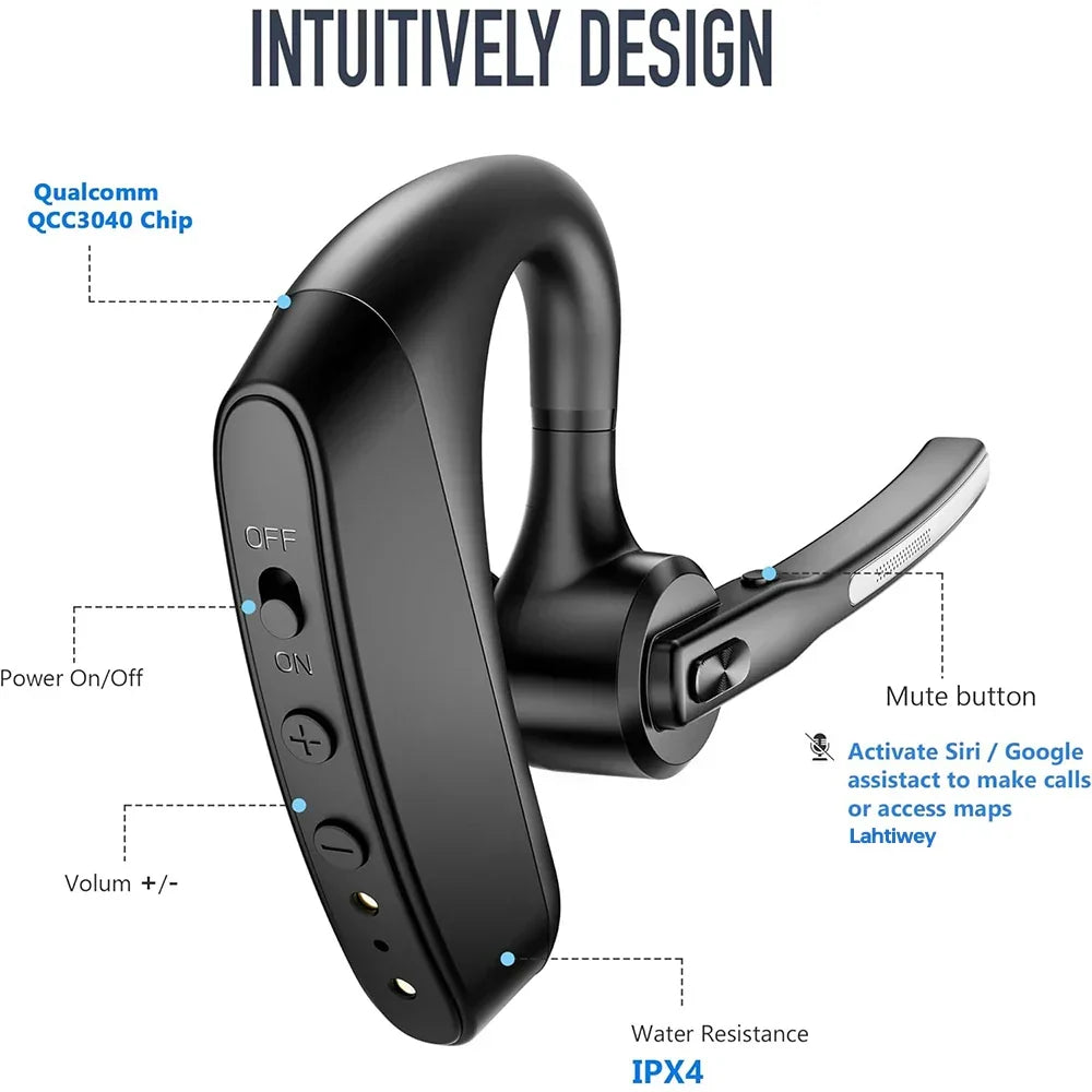 Vrachtwagenchauffeur draagt Orivo ruisonderdrukkende headset voor veilige, handsfree telefoongesprekken tijdens het rijden.