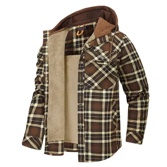 Heren geruite capuchonjas, warm en stijlvol, perfect voor casual herfstlooks en dagelijks comfort.