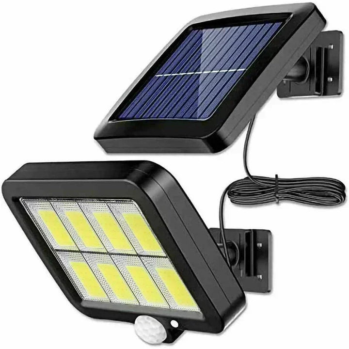 Krachtig 100 COB LED solarlicht met bewegingssensor. Perfect als muurverlichting of tuinverlichting.