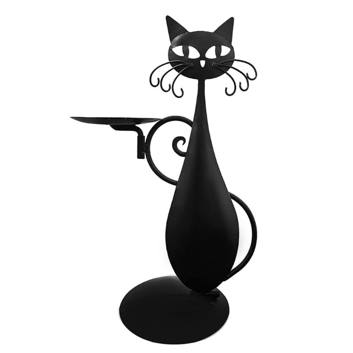 Gedetailleerde zwarte kat kaarsenhouder als sfeervolle katten decoratie voor interieur.