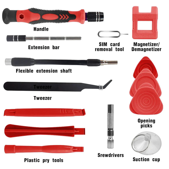 Uitgebreide 115-in-1 toolkit met diverse precisie schroevendraaiers voor computers, telefoons en gadgets.