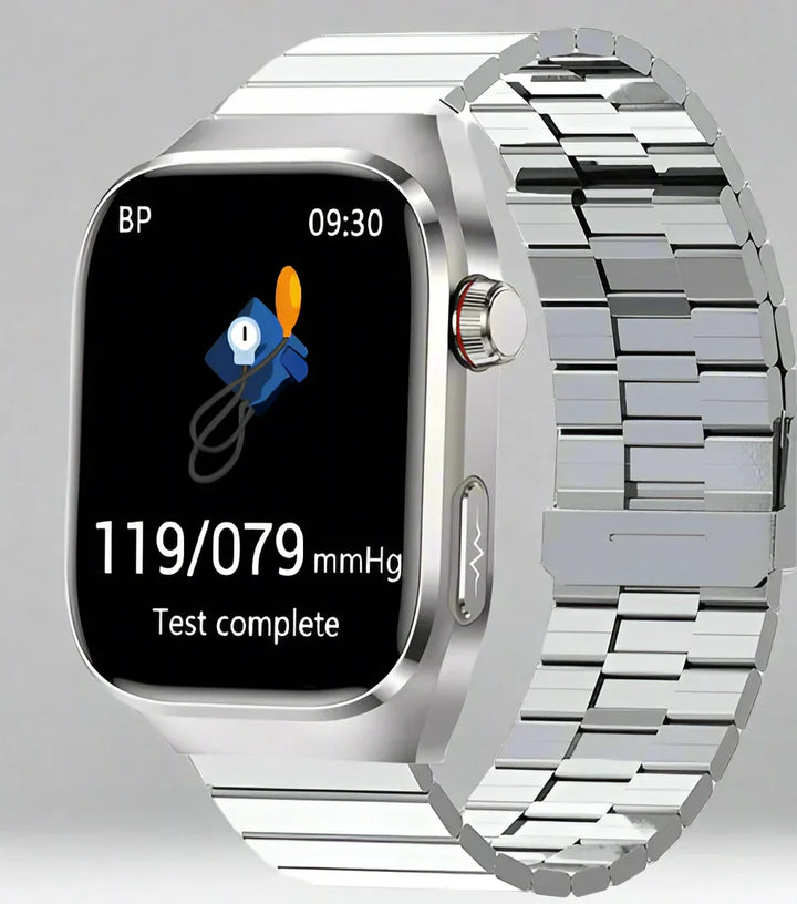 Activity tracker met hartslagmeter, ECG en bloedsuiker. Draadloos opladen, modern unisex horloge.