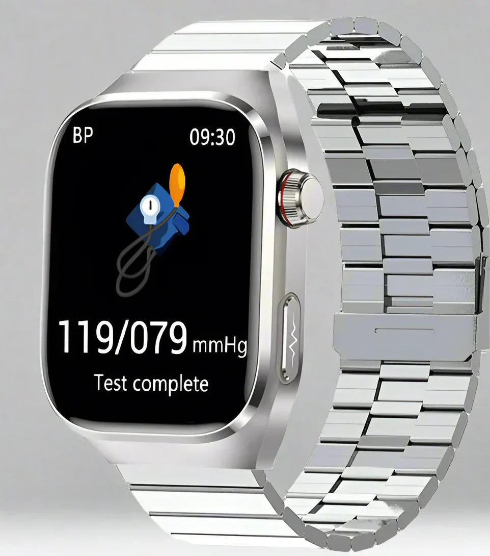 Digitale gezondheidssmartwatch: ECG, bloedsuiker, hartslag en draadloos opladen. Voor hem en haar.