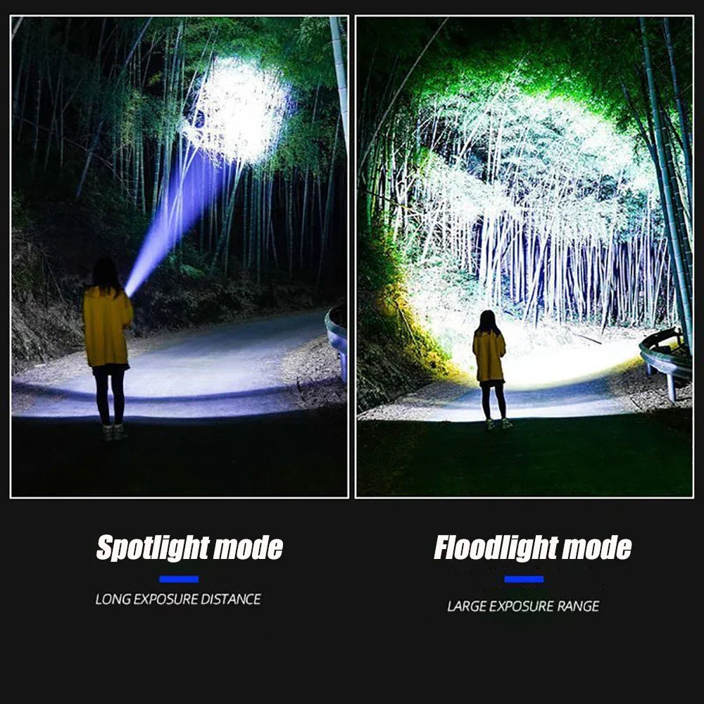 Strak design aluminium oplaadbare 10000 lumen LED zaklamp. Betrouwbare verlichting voor thuis en outdoor avonturen.