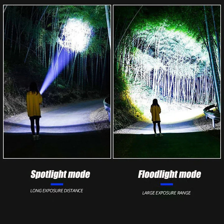 Strak design aluminium oplaadbare 10000 lumen LED zaklamp. Betrouwbare verlichting voor thuis en outdoor avonturen.