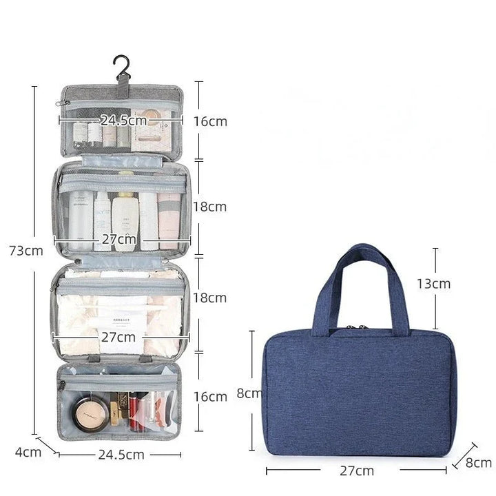 Duurzame reis cosmetica organizer; houdt make-up veilig en droog op reis.