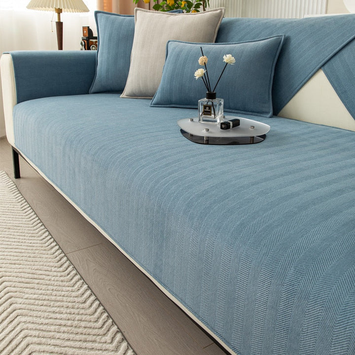 Comfortabele en luxe chenille bankbeschermer met visgraat, antislip en beschermend.