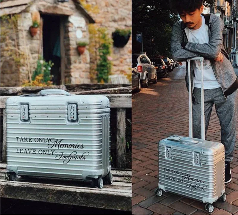 Duurzame aluminium reiskoffer met TSA slot. Zilveren hardcase koffer voor veilige en luxe reisbagage. Perfecte spinner.