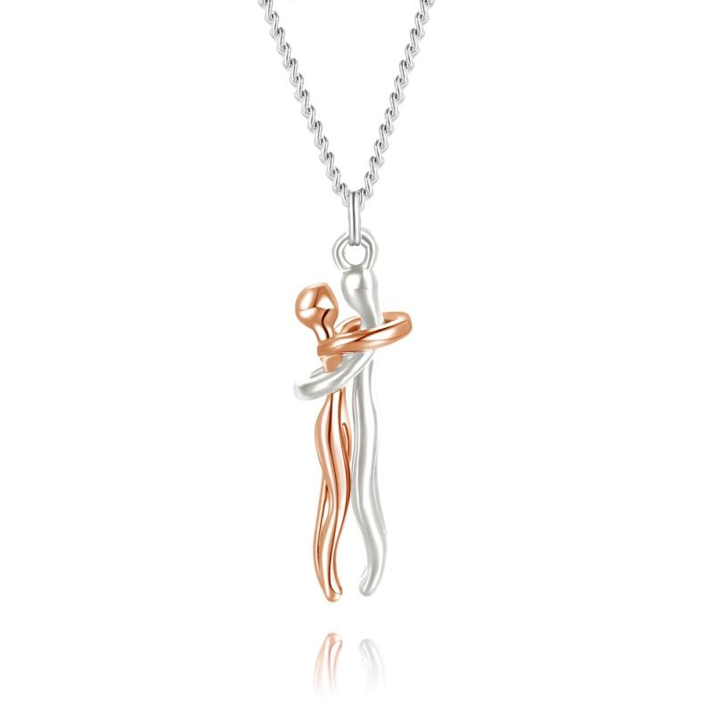 Zilverkleurige Omhelzing ketting, tijdloos unisex sieraad van RVS voor duurzame liefde & verbondenheid.