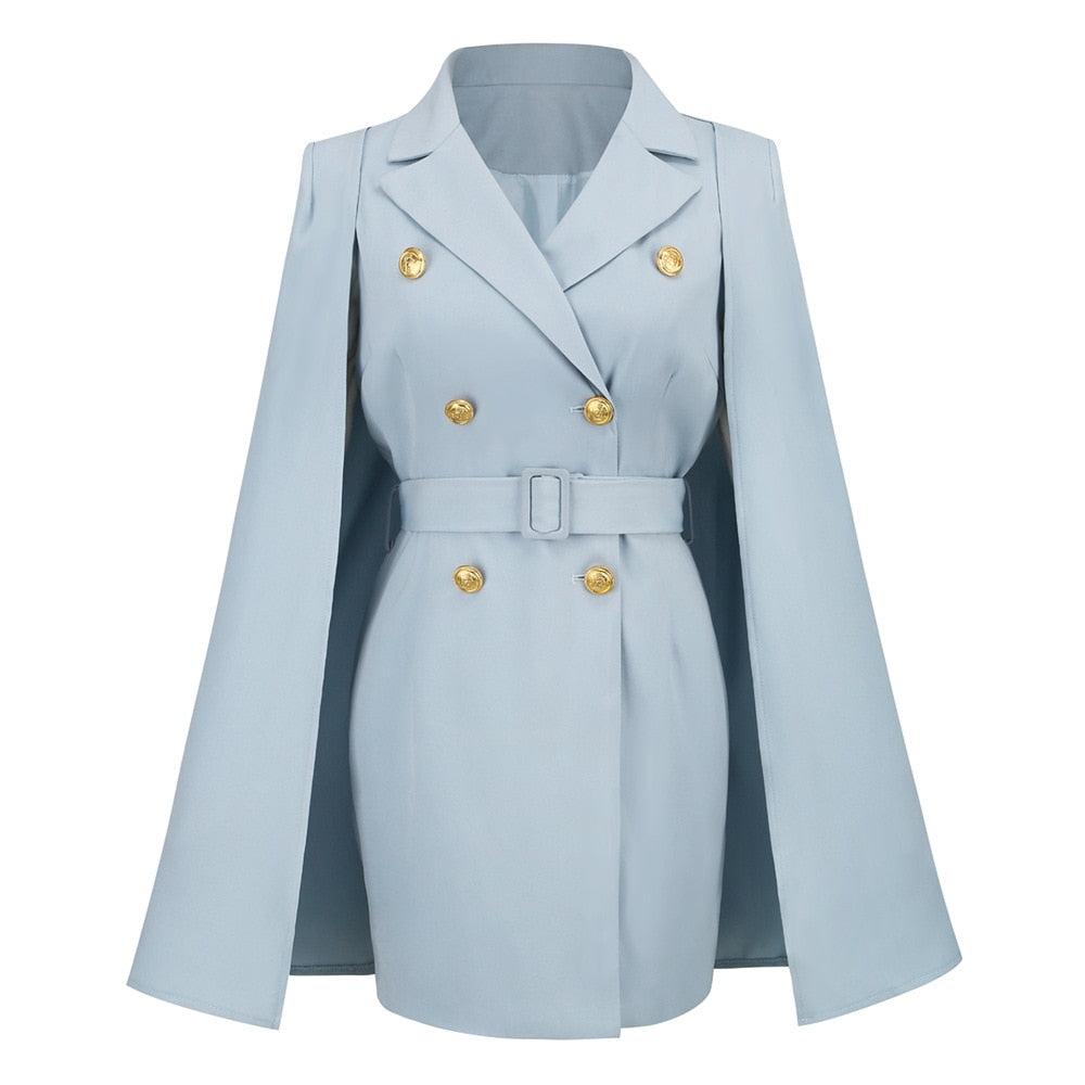 Stijlvolle FayenneDames blazer jurk met klassieke revers en moderne kaap, perfect voor een chique look.