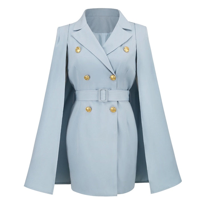 Stijlvolle FayenneDames blazer jurk met klassieke revers en moderne kaap, perfect voor een chique look.