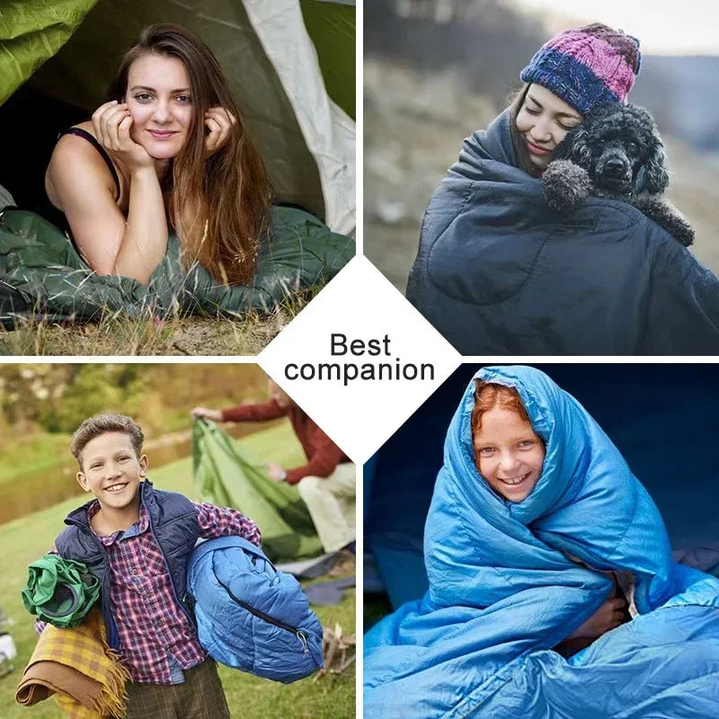 Comfortabele 4-seizoenen slaapzak voor ontspannen slaap tijdens je kampeer- en outdoor reizen. Zacht materiaal.