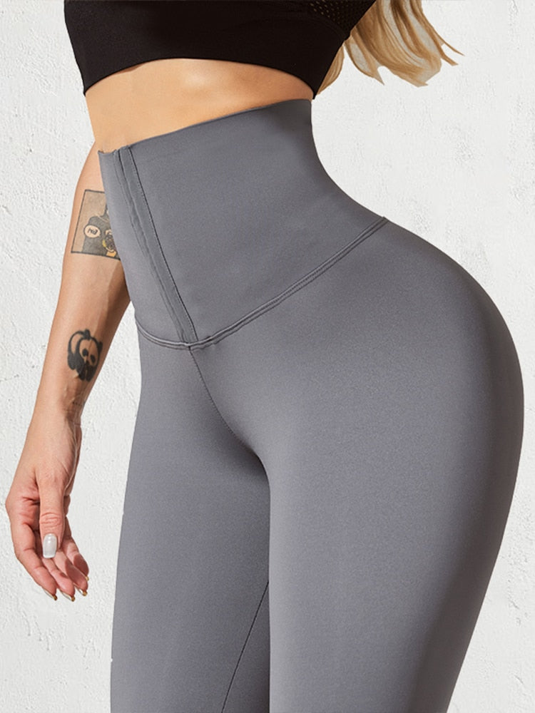 Hoge taille dames sportlegging met corset look, voor een flatterend silhouet.